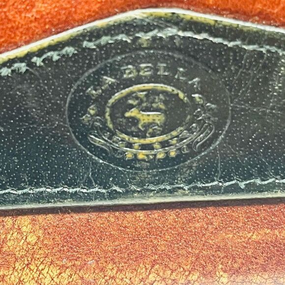 La Bella Zippered Wallet Snap Button Brown Black Genuine Leather One Size - Picture 4 of 7